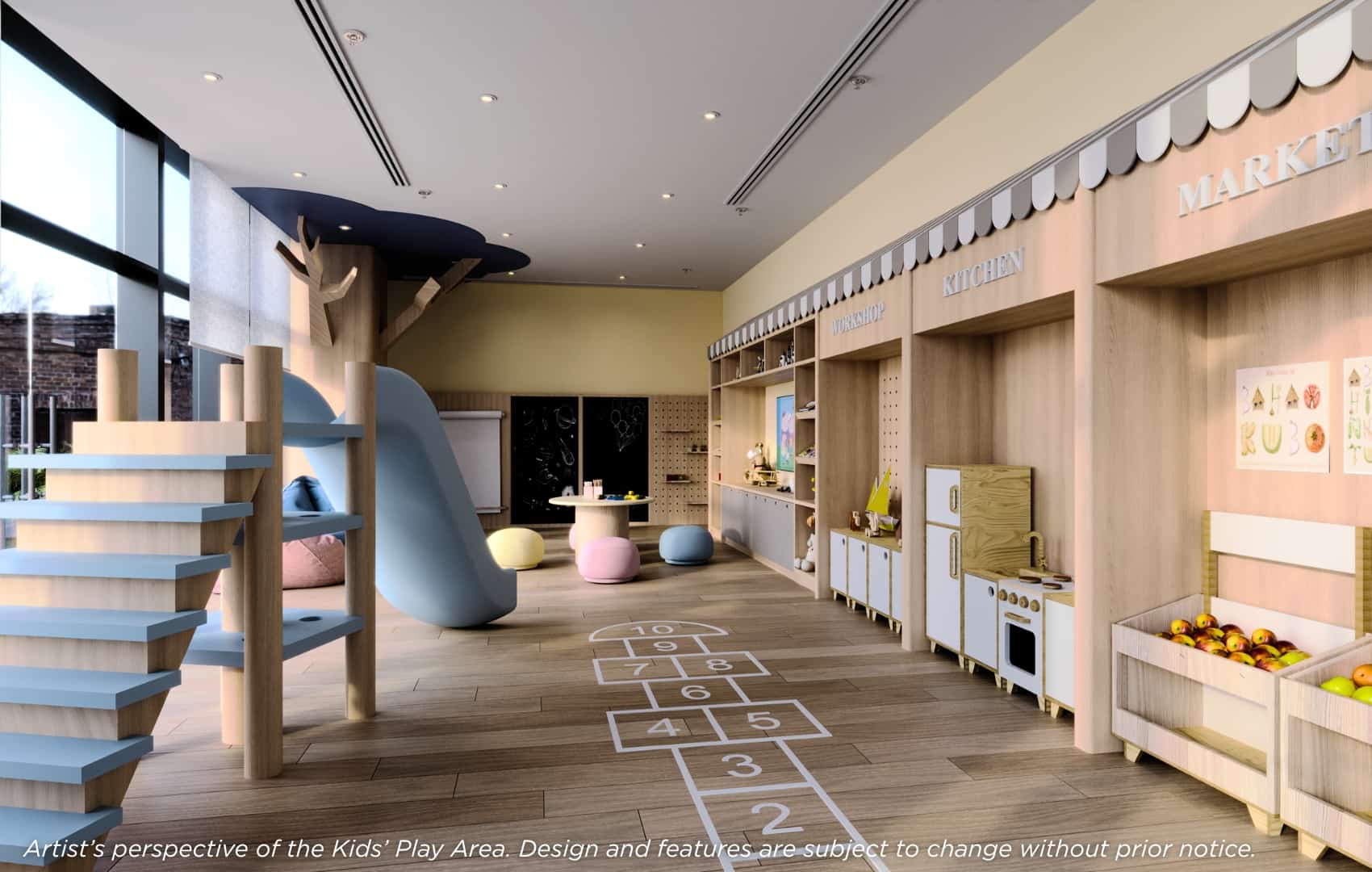 The children’s play area, thoughtfully designed for safe and engaging activity.